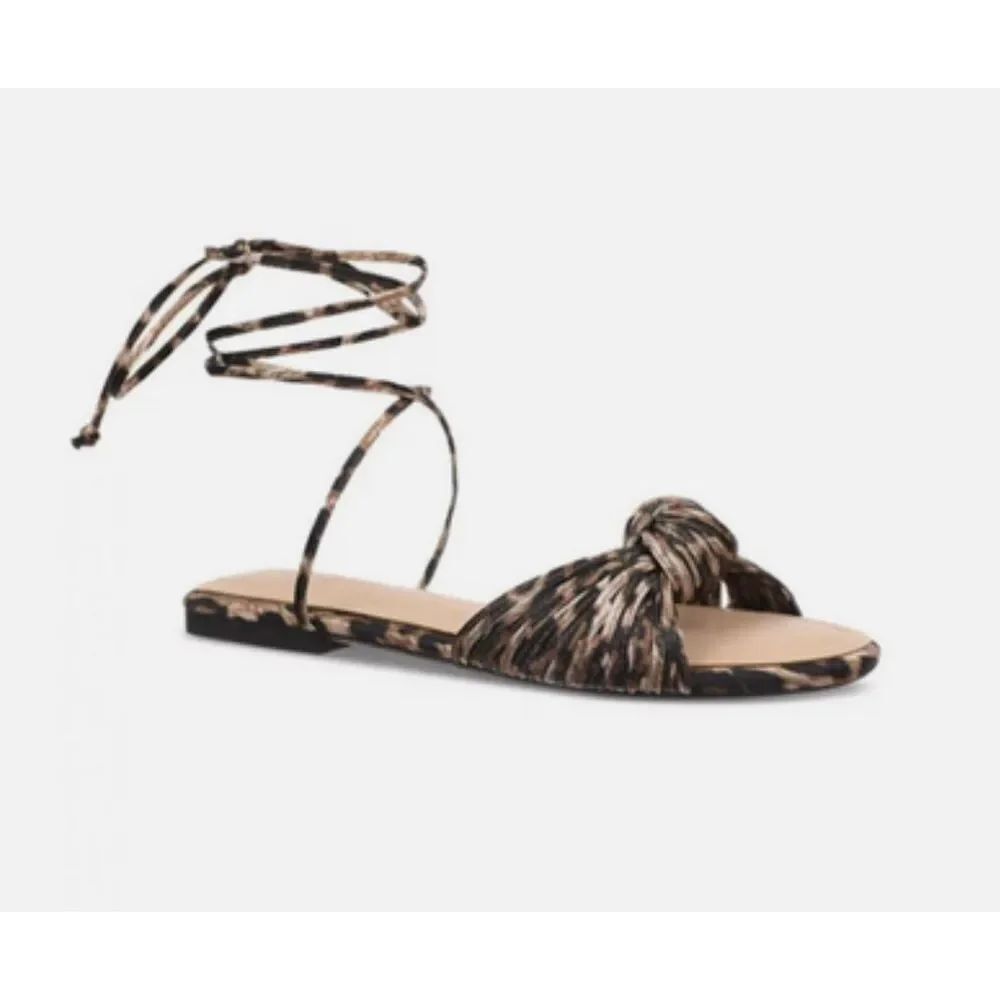 On 34th Leopard Jenniee Ankle Tie Knot Flat Sandals NWT